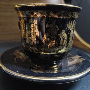 Hand Crafted Greek Saucer and Mug with 24 Karat Gold | Acceptable Condition